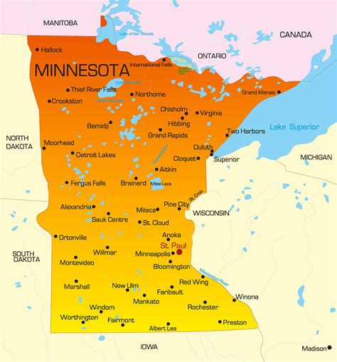 Map of the State of Minnesota, USA .